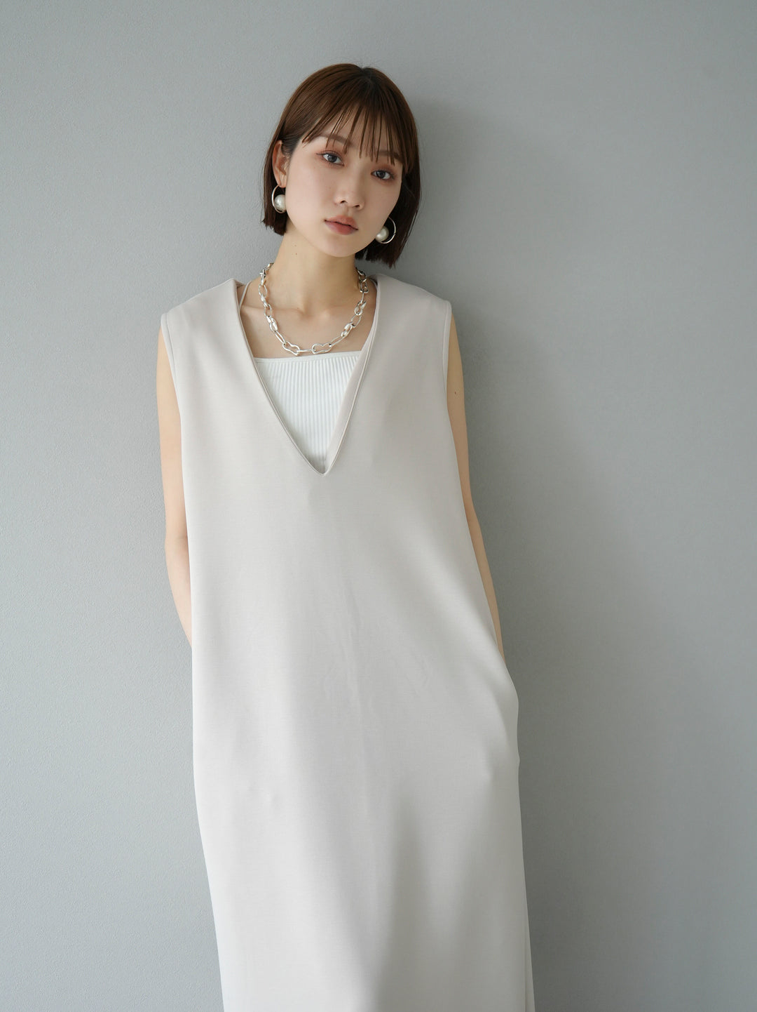 [Pre-order] Light Ponte French Sleeve Top Ensemble Dress/Ivory