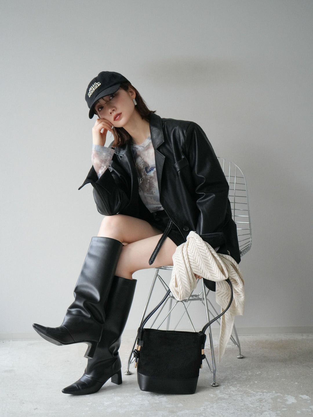 [予約]フェイクレザーテーラードジャケット/ブラック