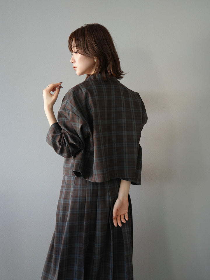 [予約]チェック柄ショートジャケット/ブラウン