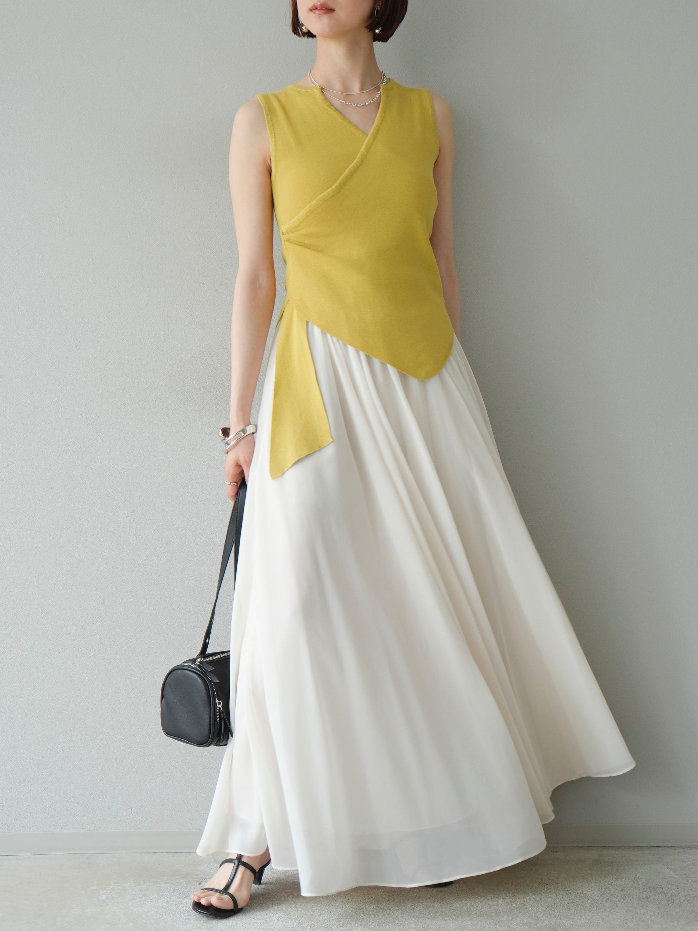 予約]カシュクールノースリーブニットトップス/イエロー – Lumier