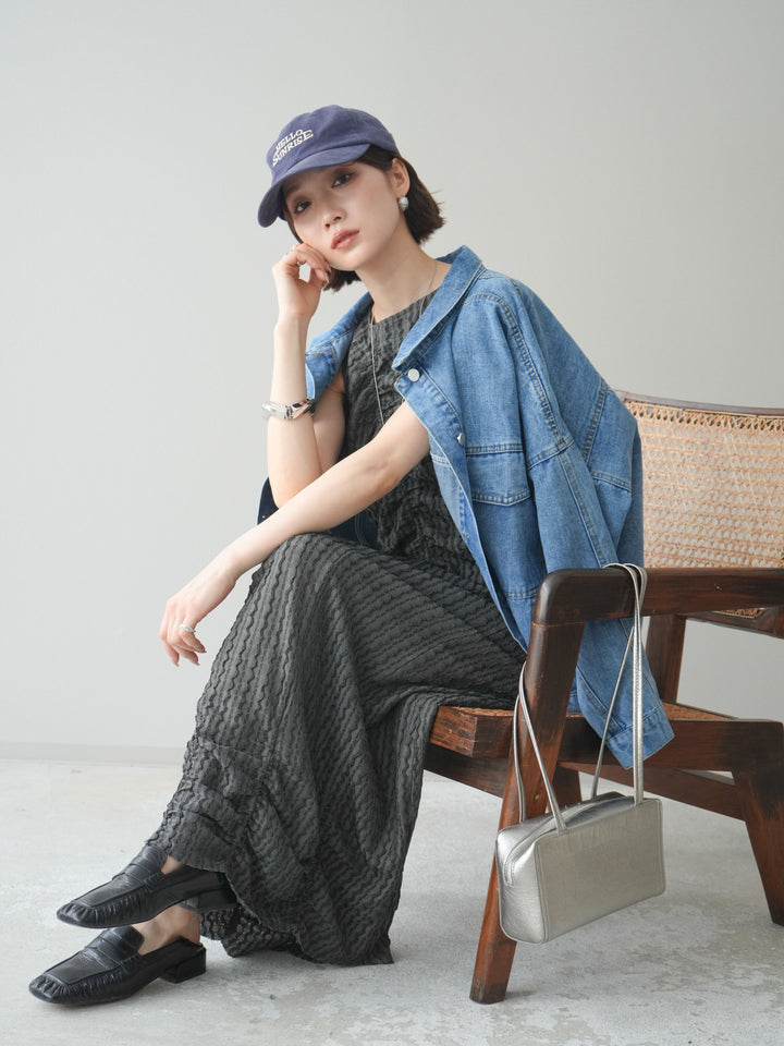 [予約]シャーリングジャガードノースリーブワンピース/gray