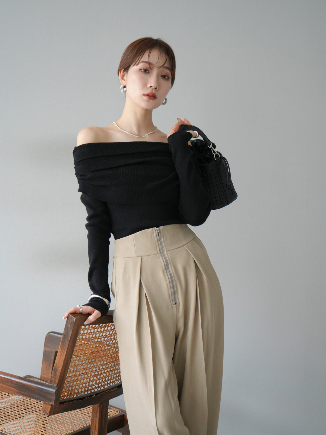 [予約]オフショルニットプルオーバー/ブラック