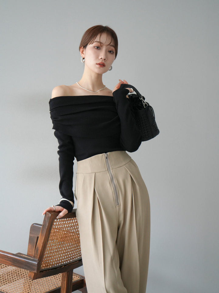 [予約]オフショルニットプルオーバー/ブラック