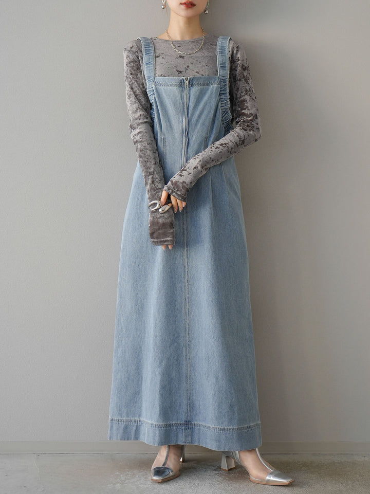 [預購] 牛仔拉鍊衛衣裙/淺藍