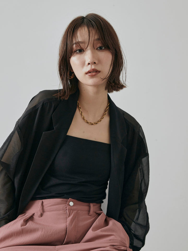 【預購】透視剪裁西裝外套/黑色