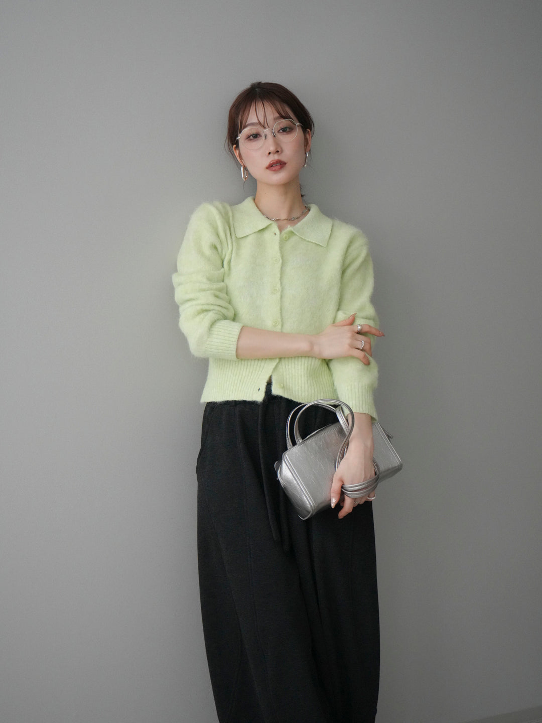 [予約]モヘア衿付きボタンプルオーバー/lime