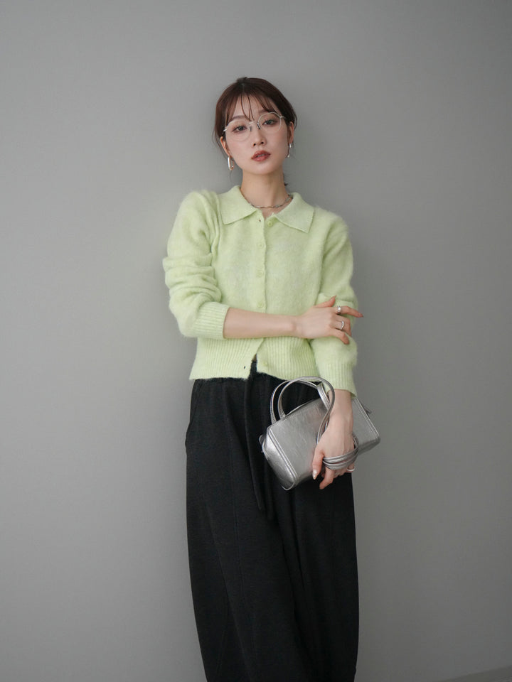 [予約]モヘア衿付きボタンプルオーバー/lime