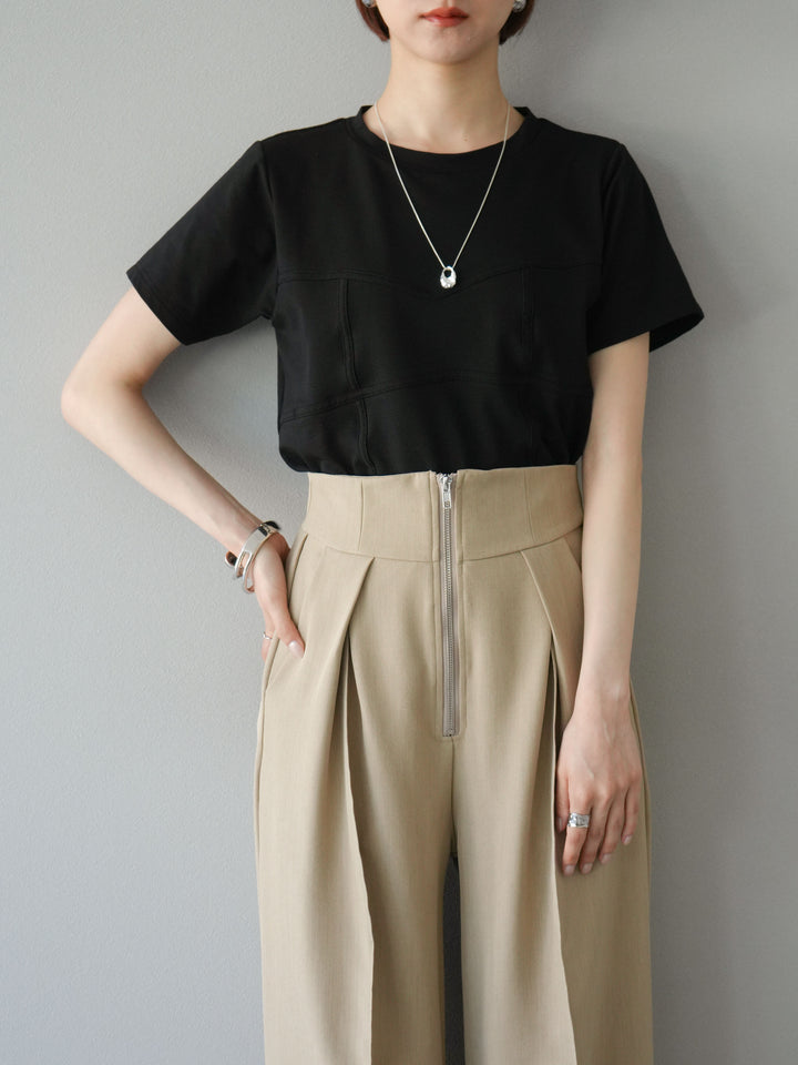 [SET]ビスチェデザインTシャツ+ジップタックワイドパンツ(2set)