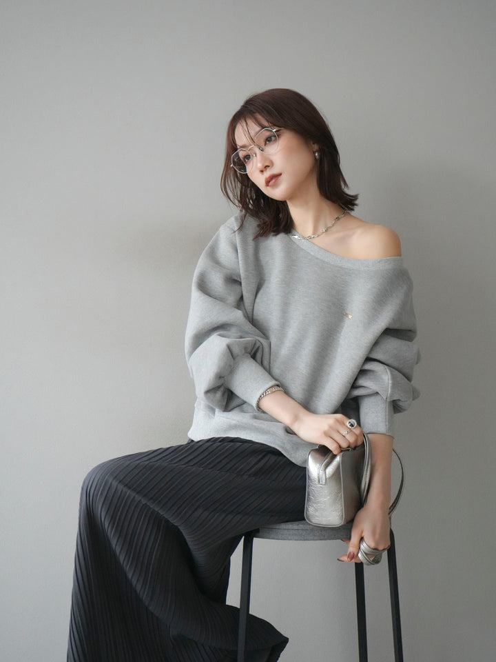 [予約]プレート付裏起毛ワンショルプルオーバー/mixgray