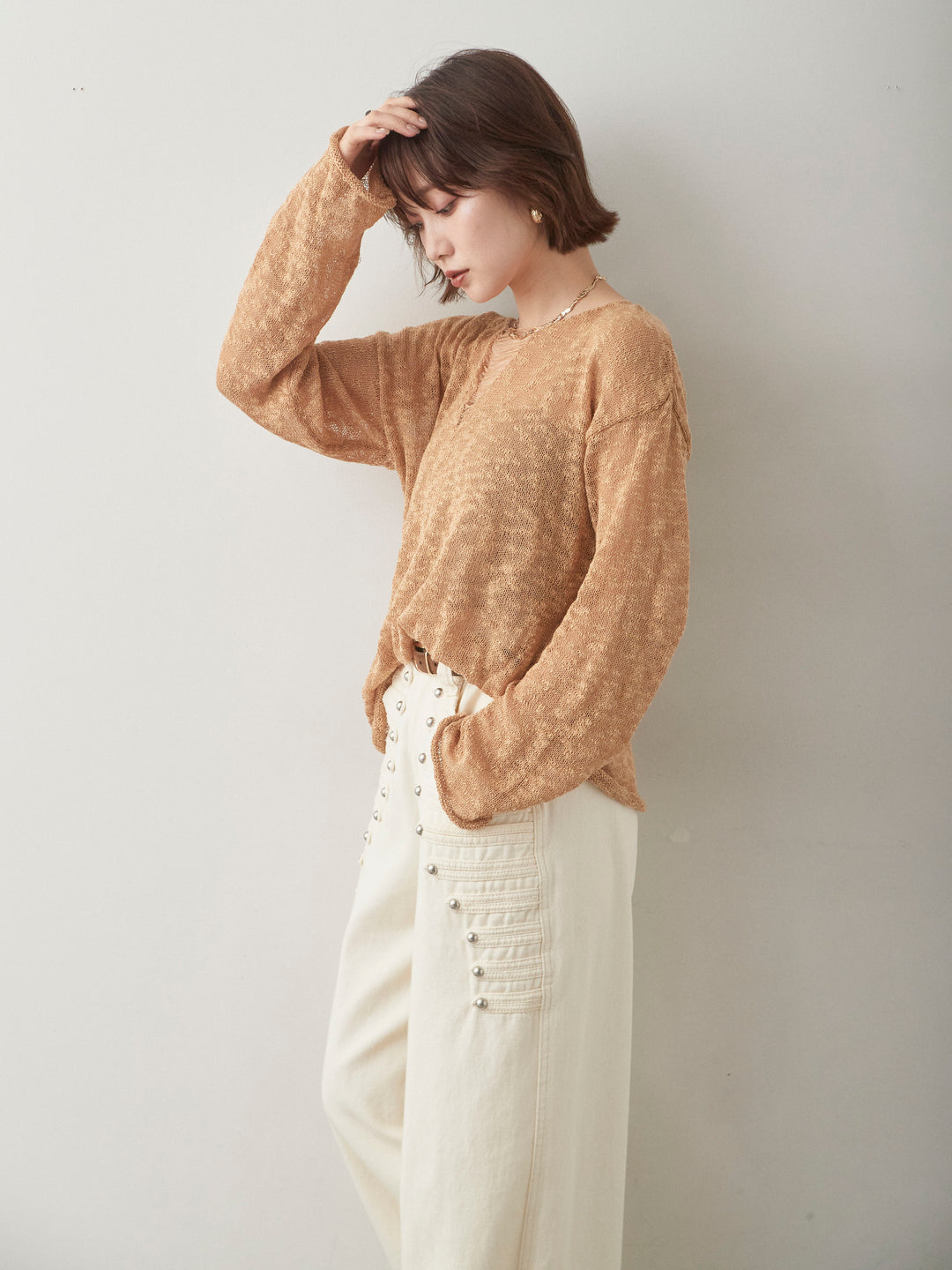 [SET]ネッククラッシュシアーニットトップス+選べるアクセセット(2set)