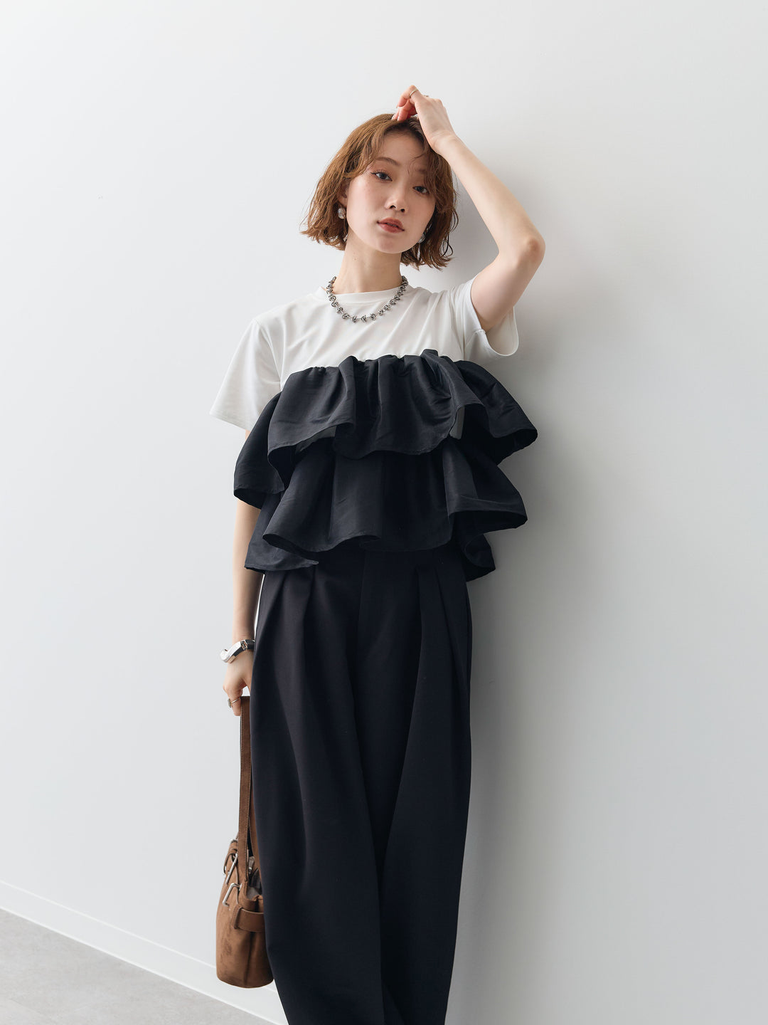 [SET]フリルティアードTEE+クレープデシンタックワイドパンツ(2set)