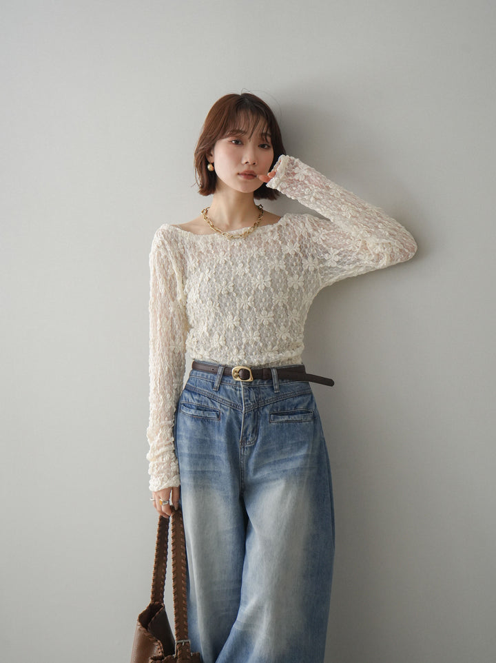 [予約]サイドギャザーレーストップス/ivory