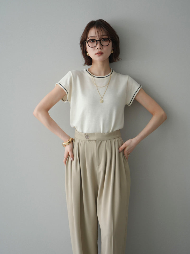 [SET]配色ハーフスリーブニットトップス+選べるアクセセット(2set)