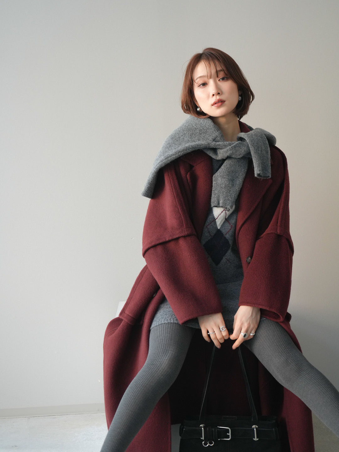 [20%オフ]カシミヤ100%ダブルブレストロングコート/red