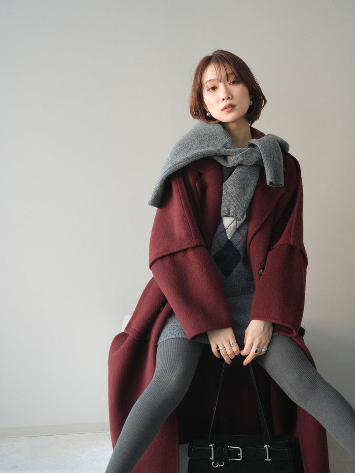 [20%オフ]カシミヤ100%ダブルブレストロングコート/red