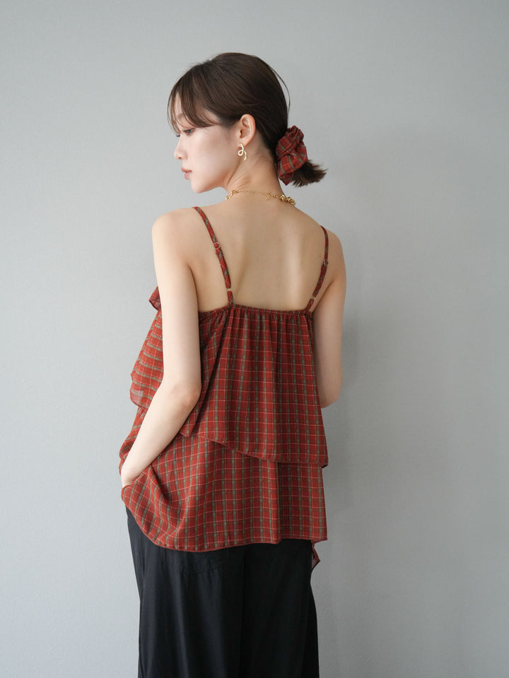 [予約]チェック柄ラッフルキャミソール/レッド