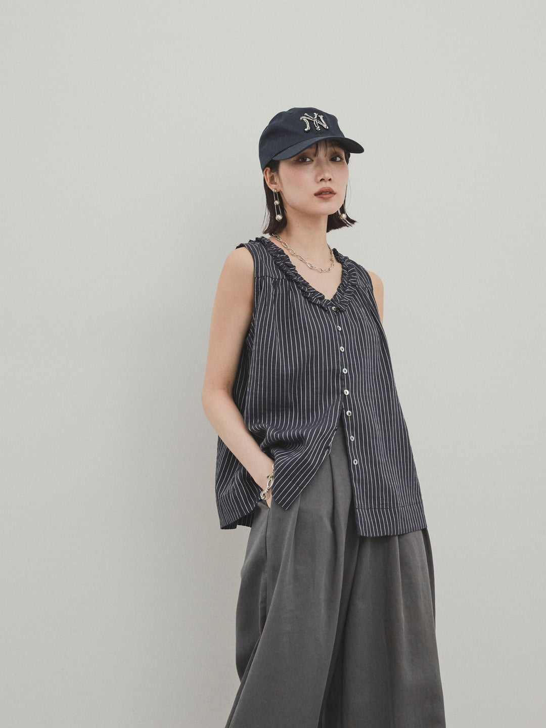 [SET] 條紋荷葉邊襯衫 + 條紋荷葉邊襯衫 (2件套)