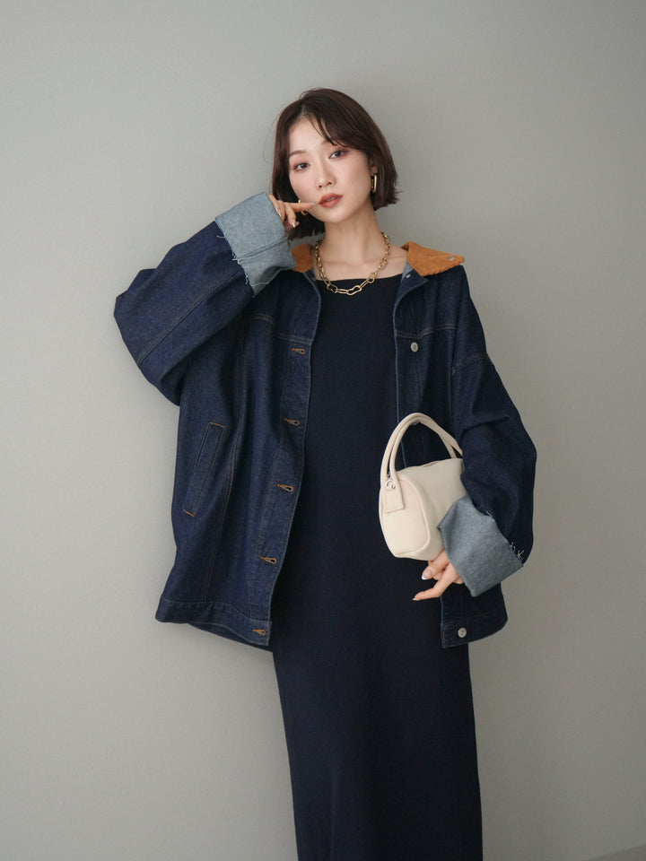 [SET]2WAYニットワンピース+コーデュロイ×デニムミドルジャケット(2set)