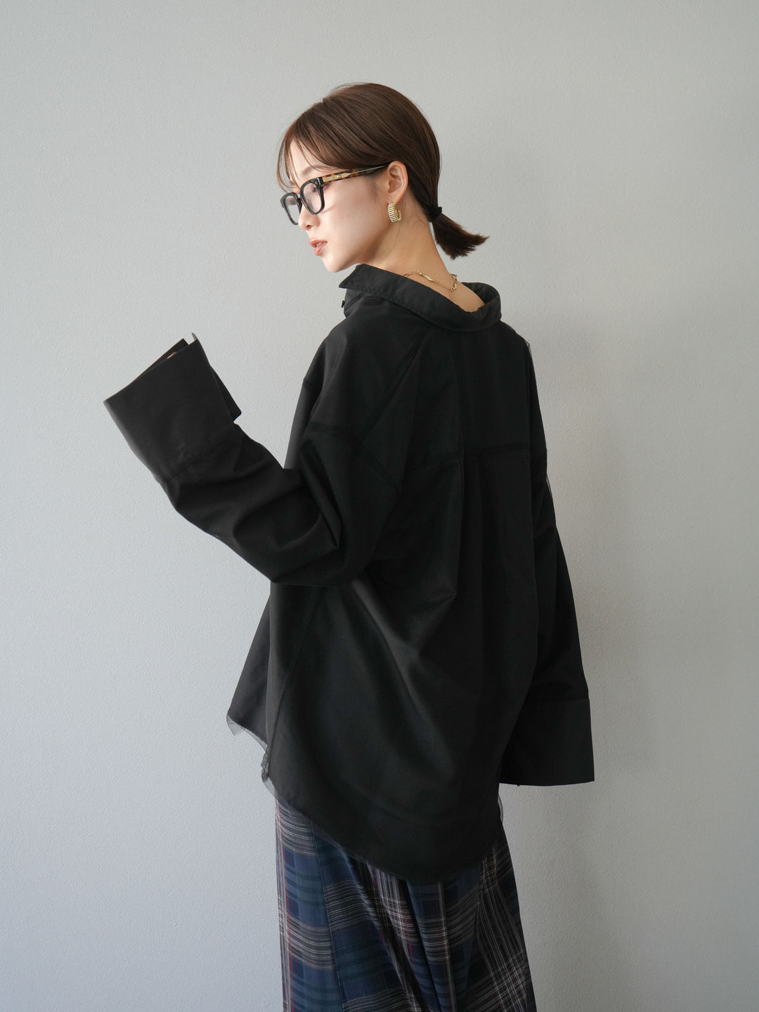 [予約]チュールドッキングブロードシャツ/ブラック