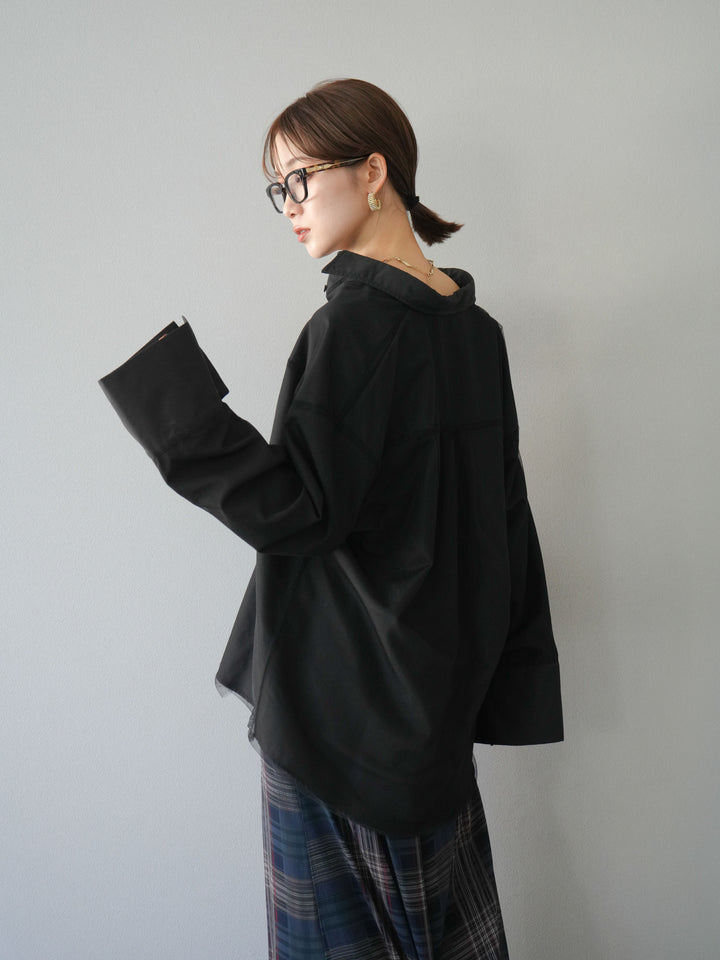 [予約]チュールドッキングブロードシャツ/ブラック