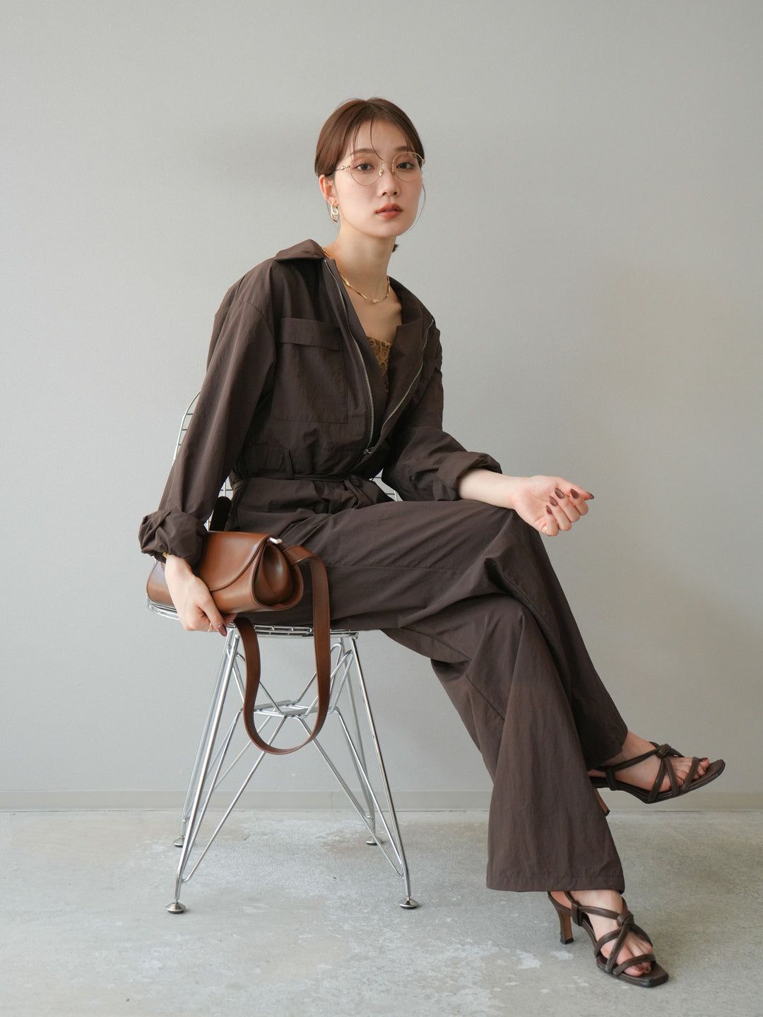 [予約]ナイロンジャンプスーツ/ブラウン