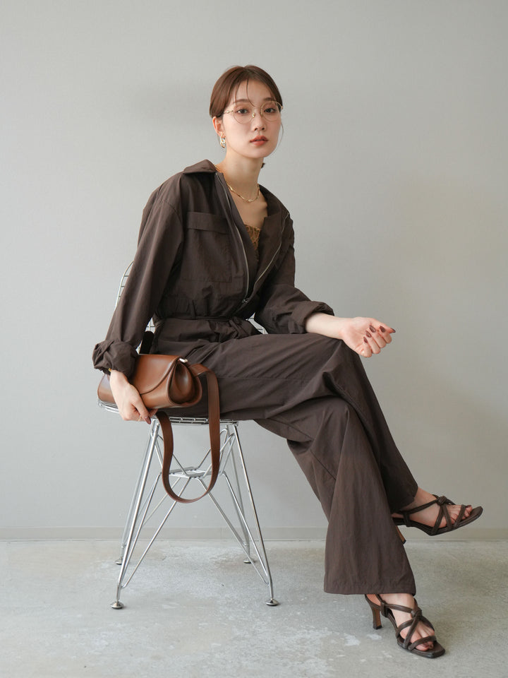 [予約]ナイロンジャンプスーツ/ブラウン