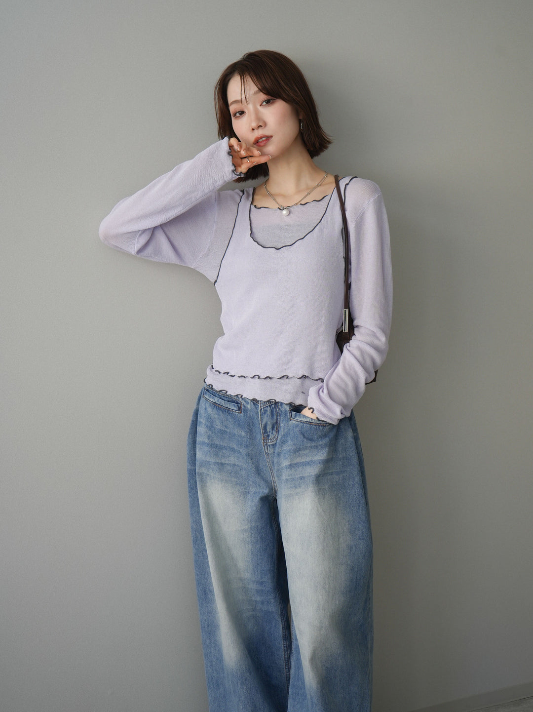 [SET]バイカラーメローアンサンブルシアーニットトップス+バイカラーメローアンサンブルシアーニットトップス(2set)