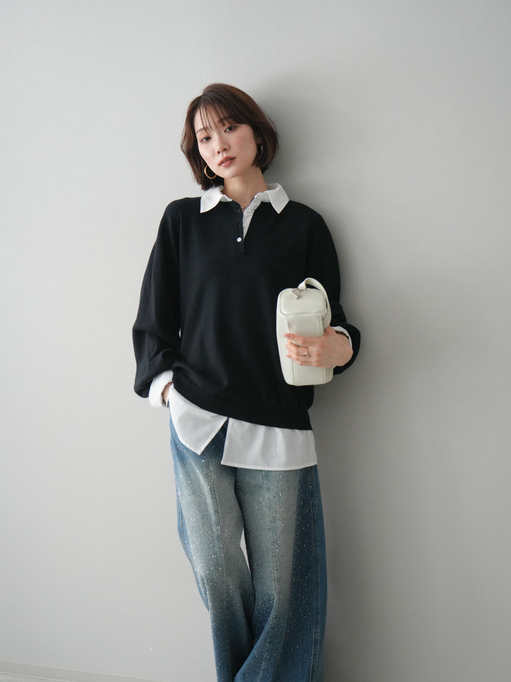 [予約]シャツドッキングオーバーニットプルオーバー/blackoff