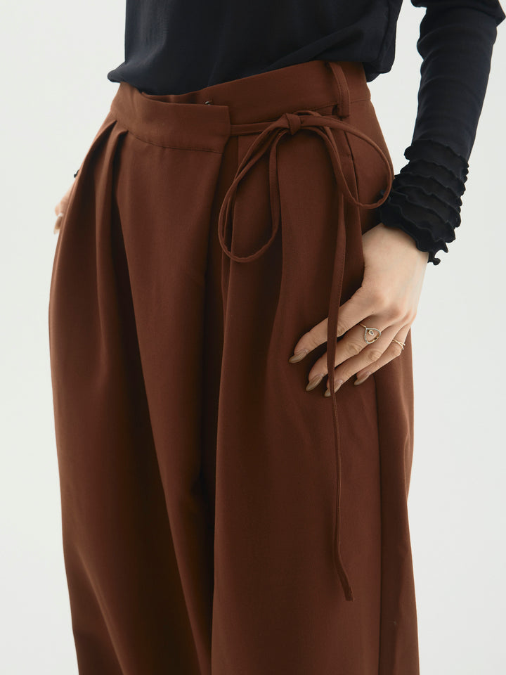 [予約]ラップデザインタックワイドパンツ/ブラウン