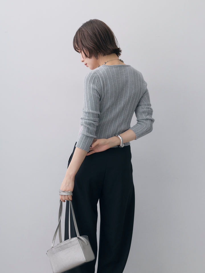 [予約]レイヤードデザインランダムリブニットトップス/gray