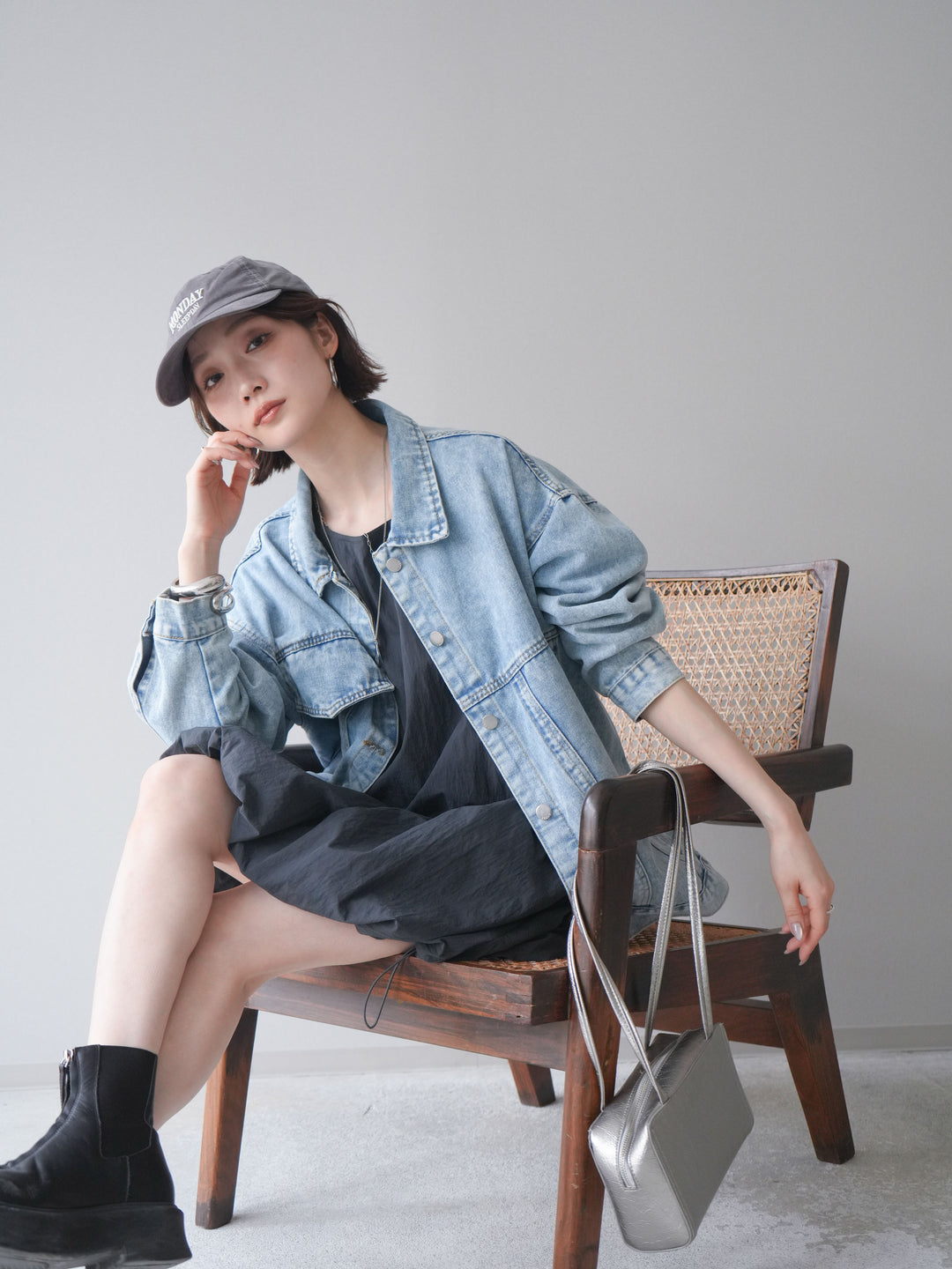 [予約]ドロストバルーンミニワンピース/charcoal