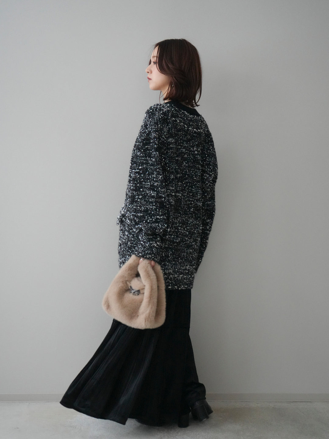 [SET]モールネップニットカーディガン+ベロアティアードワッシャースカート(2set)