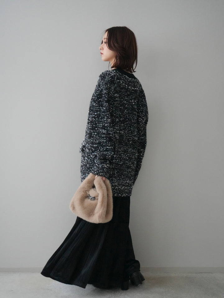 [SET]モールネップニットカーディガン+ベロアティアードワッシャースカート(2set)