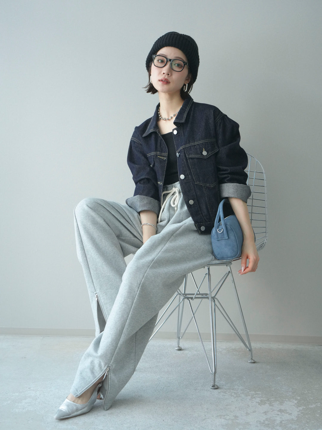 [予約]配色ステッチデニムジャケット/darkblue