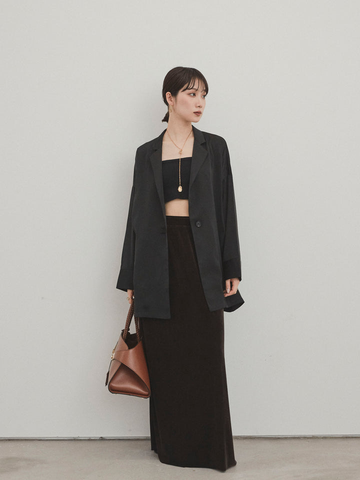 [SET] 霧面緞面外套 + 天鵝絨半身裙 (2set)