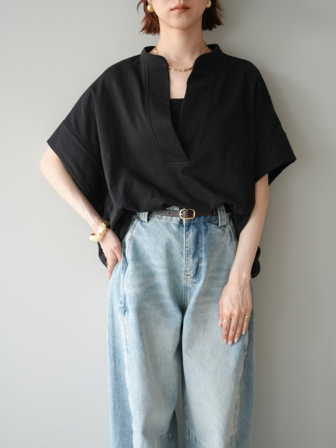 [SET]スキッパーワイド半袖トップス+選べるアクセセット(2set)