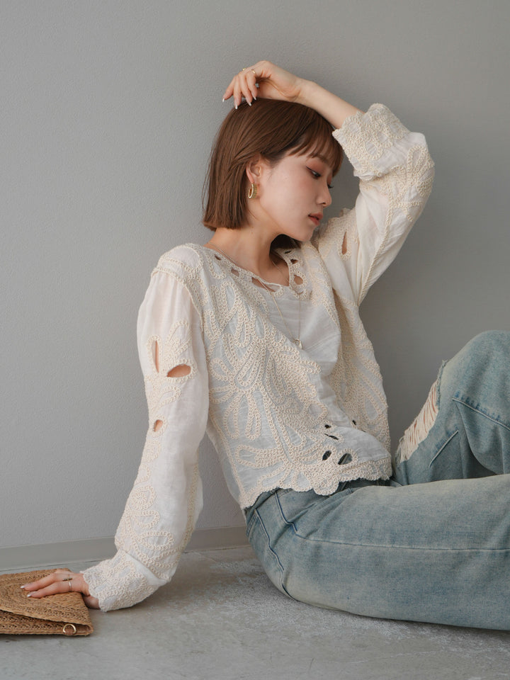 [預訂] 鉤針設計襯衫/象牙色
