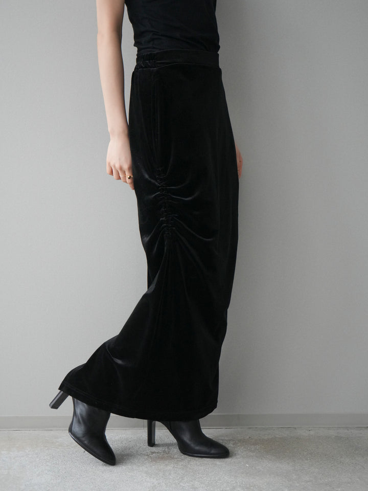 [予約]ギャザーベロアスカート/black