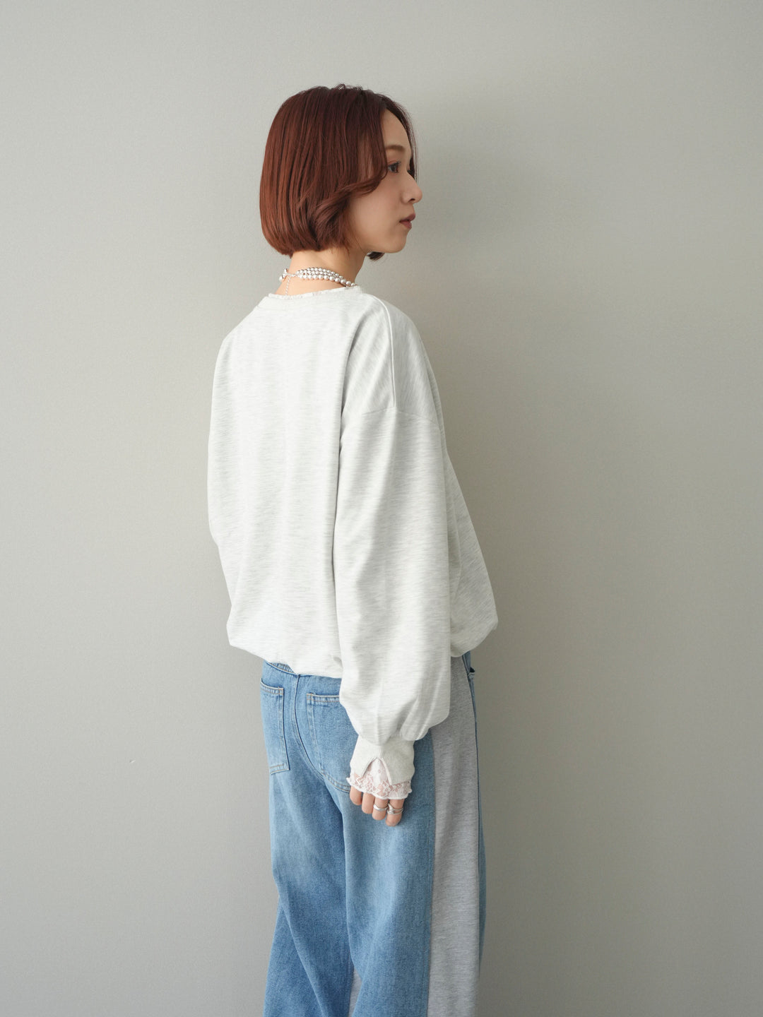 [予約]袖レースカットバルーンプルオーバー/oatmeal