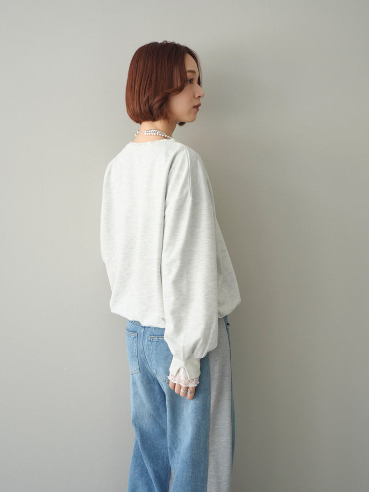 [予約]袖レースカットバルーンプルオーバー/oatmeal