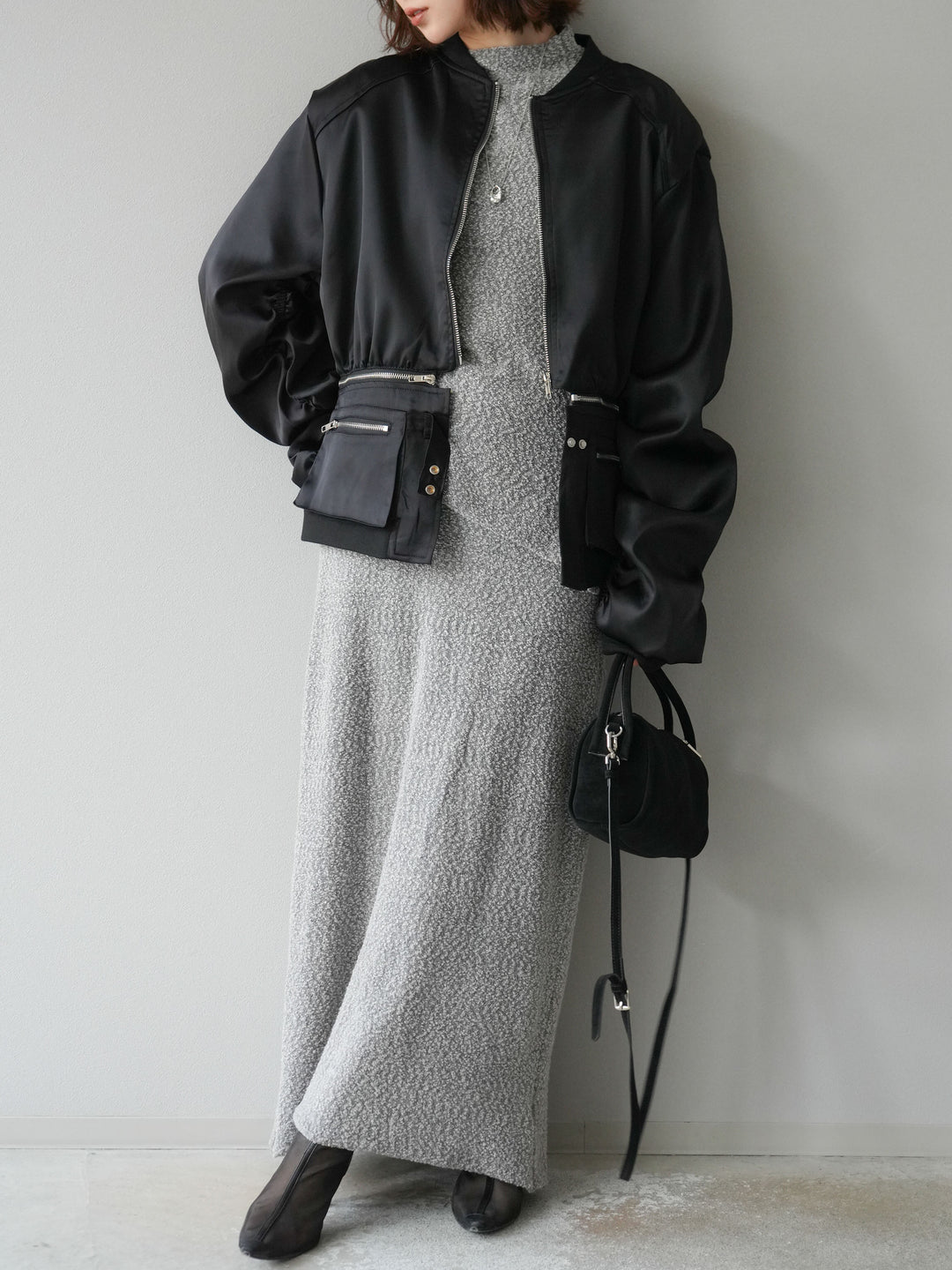 [予約]ブークレーニットIラインスカート/グレー