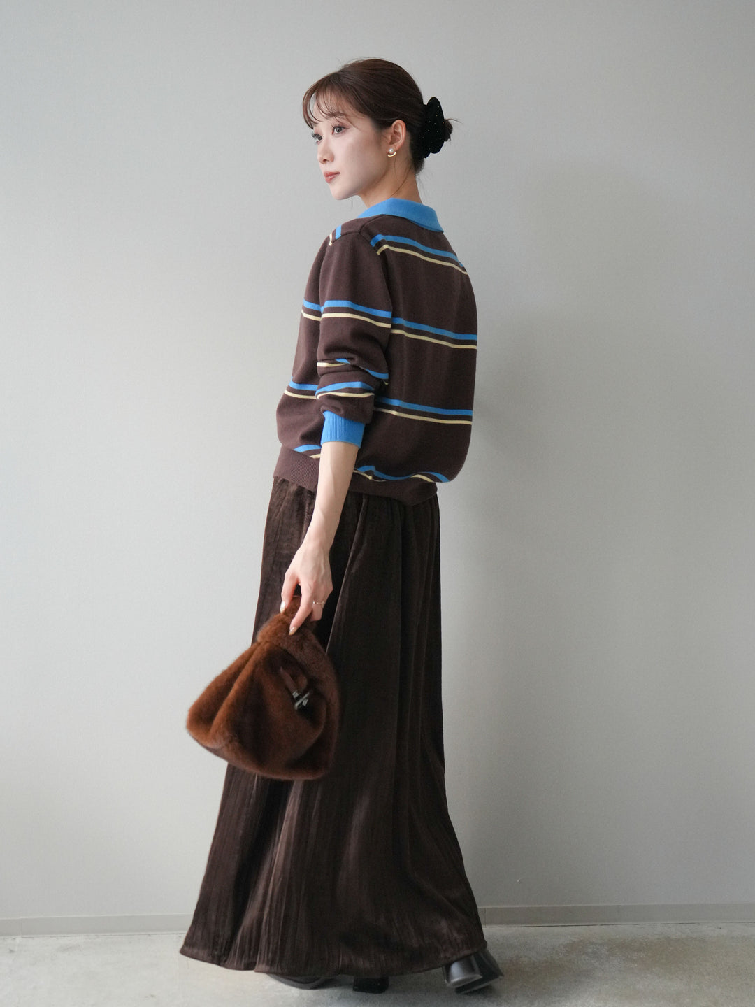 [予約]ワッシャーベロアプリーツスカート/brown