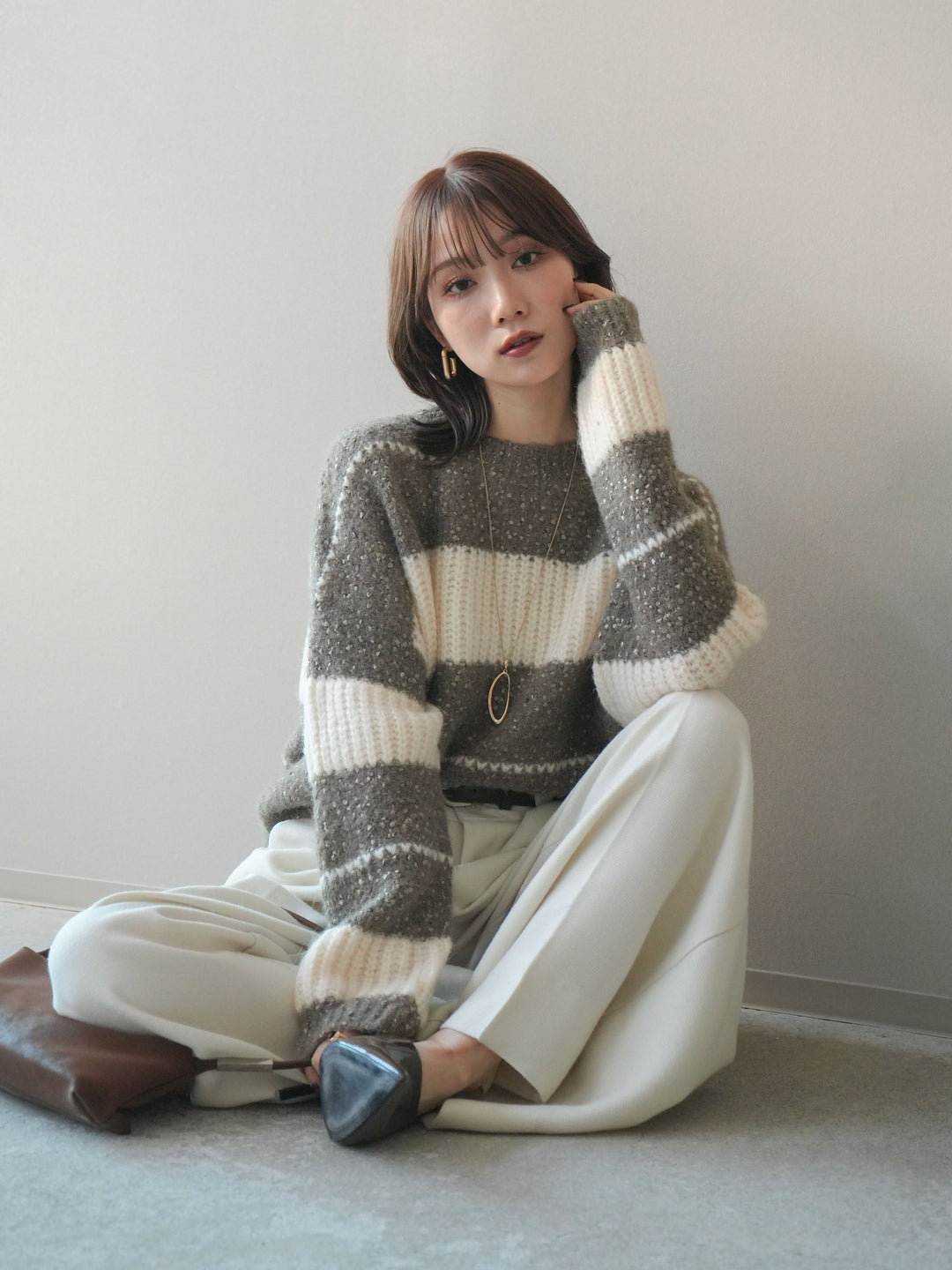 [SET]ネップヤーンボーダーニットプルオーバー+選べるアクセセット(2set)