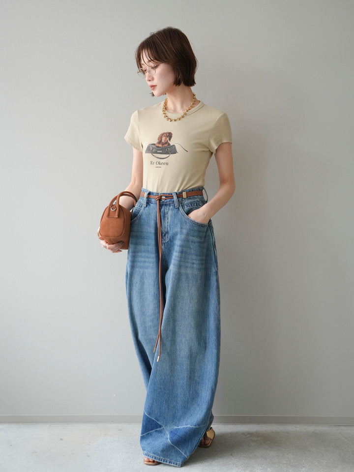 [SET]ドッグコンパクトTEE+ベルト付ボリュームデザインデニム(2set)