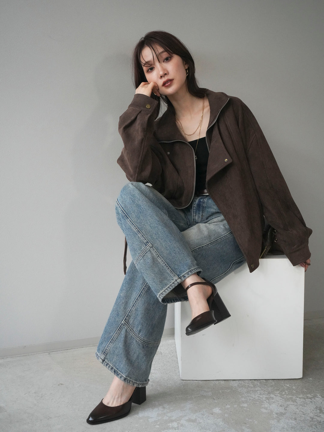 [予約]スエードライダースミドルジャケット/brown