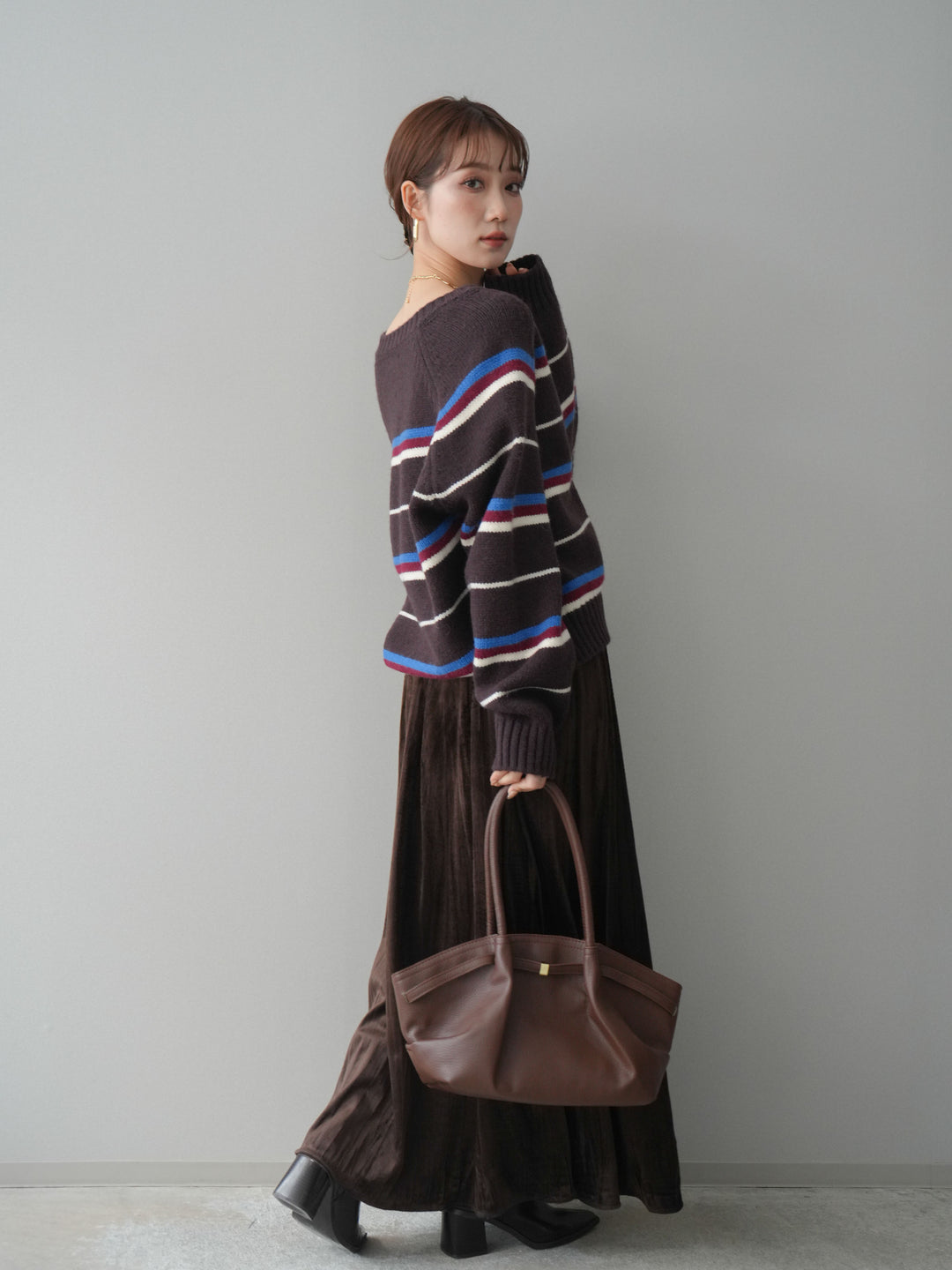 [予約]ワッシャーベロアプリーツスカート/brown