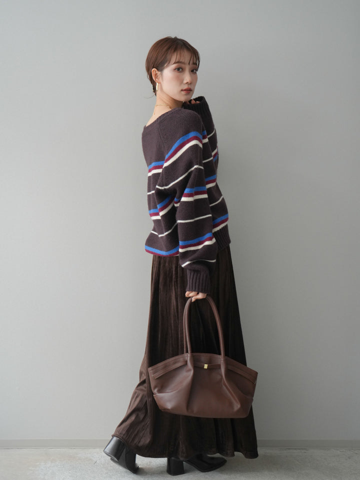 [予約]ワッシャーベロアプリーツスカート/brown