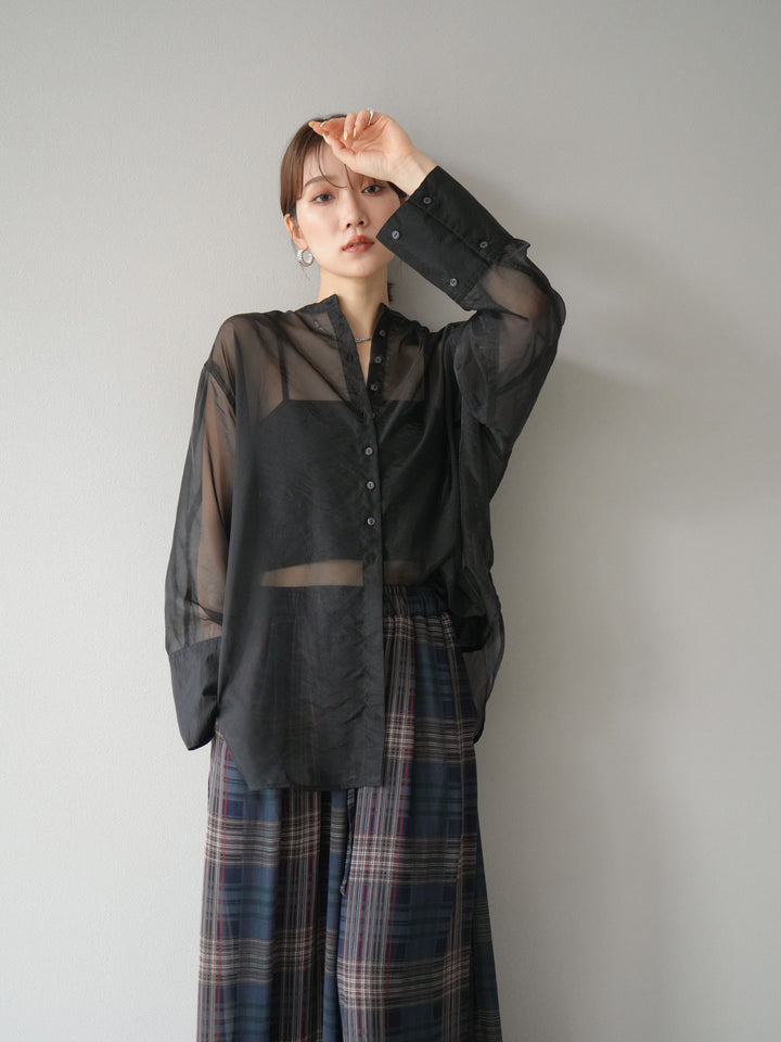 [予約]シャイニーシアーバンドカラーシャツ/ブラック