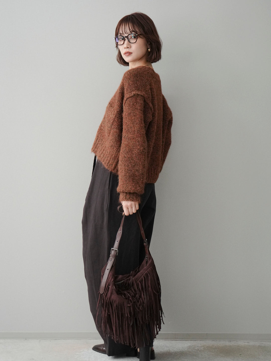 [SET]ミックスヤーンダブルZIPニットカーディガン+コットンツイルカーブパンツ(2set)