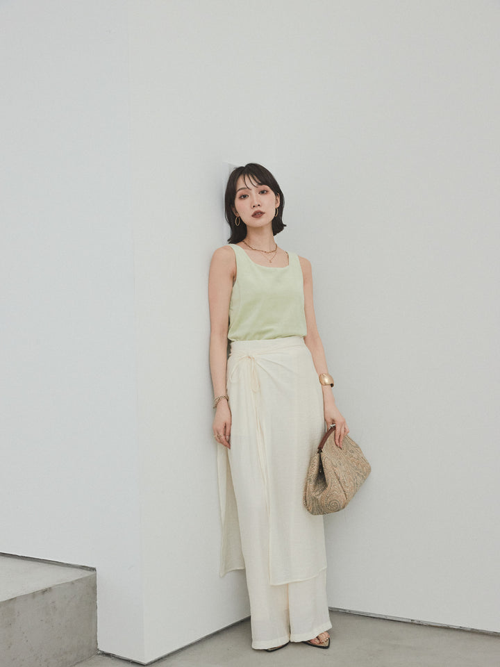 [予約]ワッシャーサテンレイヤードスカートパンツ/アイボリー